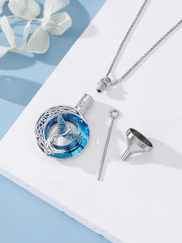 TOUPOP Phoenix Urn Necklace Cremation Jewelry for Ashes 925 Sterling Silver Crystal Phoenix Pendant with Funnel Filler Memorial Jewelry Gifts for Women - color: 02-Blue Phoenix