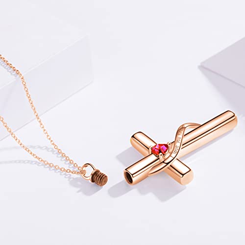SOULMEET Crystal Cross Necklace for Ashes, Sterling Silver I Love You Forever Birthstone Cross Urn Necklaces for Ashes Keepsake Cremation Jewelry for Pet Human Ashes - style: A-Rose Gold-January