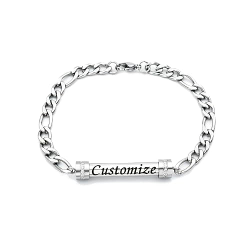 Stainless Steel Cremation Urn Bracelet for Ashes - Cylinder Memorial Jewelry with Cubic Zirconia Diamonds, Waterproof Keepsake for Loss Loved Ones - color: Customize