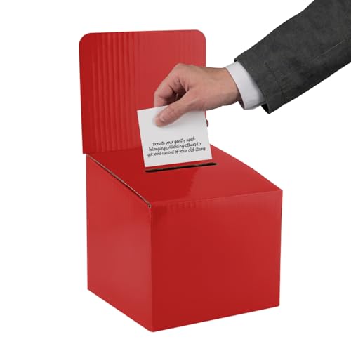 Raffle Ticket Donation Collection Ballot Box Reusable Sturdy thick Cardboard with Slot comment Suggestion Box With Removable Header 6H x 6W x 6D, Display area 6H x 6W(Red 5 pack) - color: Red