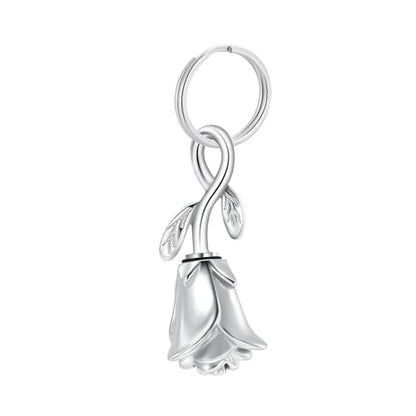 constantlife Rose Flower Urn Keychain Cremation Jewelry for Ashes, Stainless Steel Memorial Pendant Gift Funeral Keepsake - color: Silver