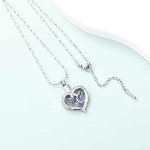 Imrsanl Butterfly Heart Pendant Cremation Urn Necklace for Women - color: Customize