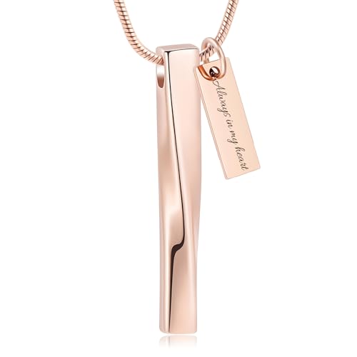 Urn Necklace for Ashes Twist Strip Cremation Jewelry Bar Ashes Necklace Memorial Keepsake Urn Pendant for Women Men Always In My Heart - color: Rose gold-Always