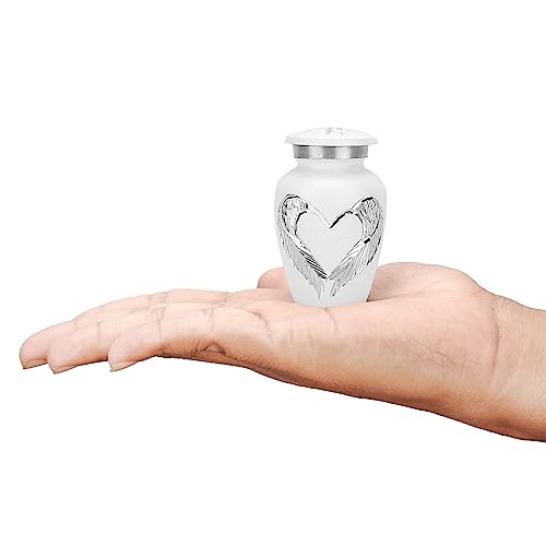 Keepsake COMPANY's White Small Urns for Human Ashes - Angel Wings Mini Urns - Cremation Keepsakes urns for Ashes – Urn -ERN - Tiny Urns for Men - (Single Miniature Urn) - color: White Matte