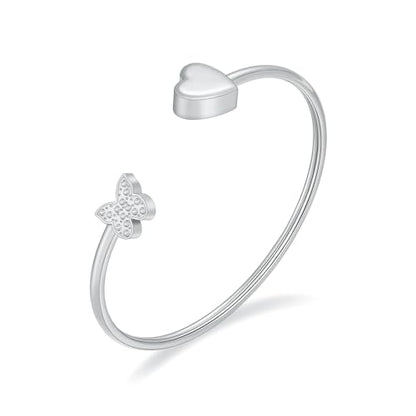 Urn Bracelet for Ashes Butterfly Heart Cremation Ash Bracelet for Women Men Openable Cuff Bangle Memorial Ashes Bracelets Always in My Heart - color: Silver