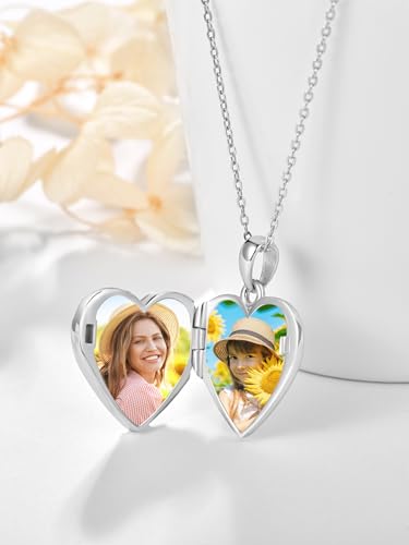 TANGPOET Heart Locket Necklace for Women 925 Sterling Silver Photo Locket Holds Two Pictures Inside Memorial Keepsake Jewelry Gifts for Mothers Day Birthday Christmas - style: B01-Sunflower