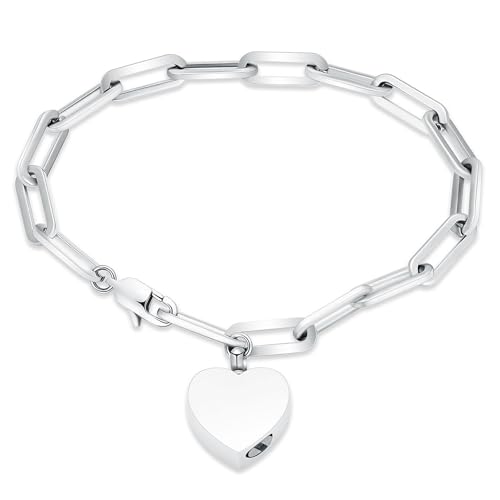 Heart Urn Bracelet for Ashes for Women Men Cremation Jewelry - color: Silver-Perforated Side