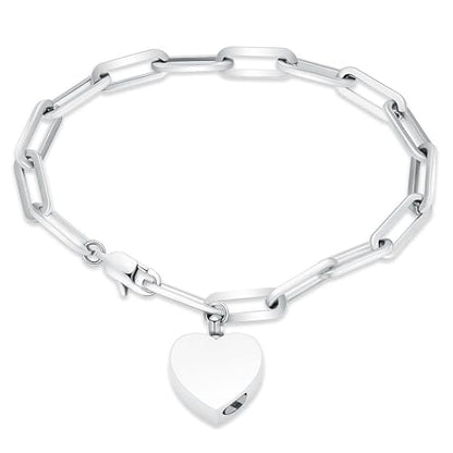 Heart Urn Bracelet for Ashes for Women Men Cremation Jewelry - color: Silver-Perforated Side