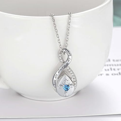 ZOEXUE Infinity Cross Cremation Jewelry - S925 Sterling Silver Cross Urn Necklace for Women - Birthstone Cross with Heart CZ Ashes Keepsake Pendant Memorial Urn Jewelry Gift for A Loss Loved Ones - color: blue