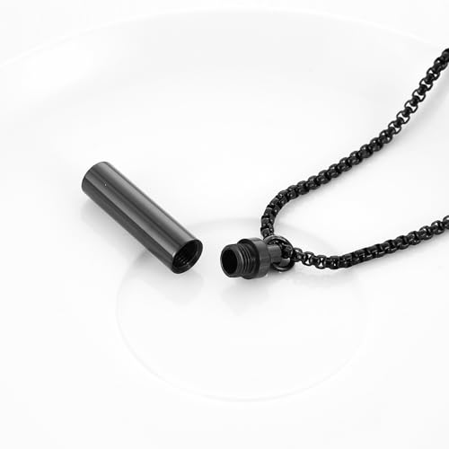 HZMAN Urn Necklace for Ashes High Polished Stainless Steel Gold Cremation Memorial Cylinder Pendant Necklace Jewelry Gift - color: Black
