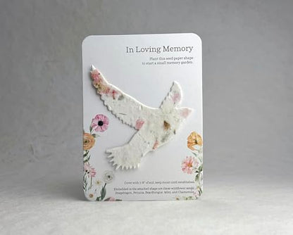 Of The Earth Handmade Paper - Custom Memorial Favors - In Loving Memory Recycled Card 3.5" x 4.875" w/Seed Paper Shapes - Set of 16 (ILM Bird (Ranunculus)) - color: ILM Bird (Ranunculus)