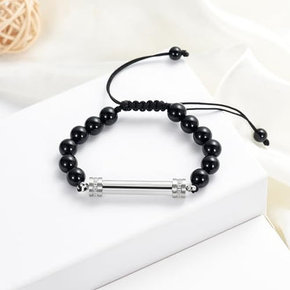 Cylinder Cremation Bracelet for Ashes Urn Jewelry Stainless Steel Memorial Keepsake Urn Bracelet Bangle Ashes Holder - color: Adjustable Bead Bracelet-Silver