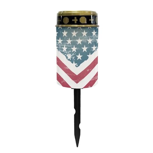 American Flag Solar Powered Lights Multipurpose Solar Garden Stake Lights Cemetery Decorations for Grave Decorative Memorial Lights Gravesite Decor for Loss of Loved One - color: American Flag