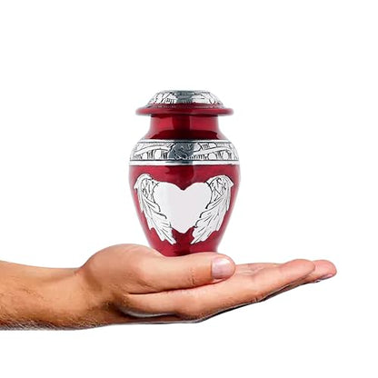 Angel Wings & Heart Cremation Urn (Red Shimmer, Large)' (Red Glossy, Single - Miniatue) - color: Red Glossy