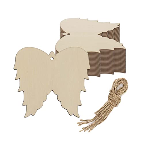 Angel Wing Wood DIY Crafts Cutouts Wooden Angel Wing Shaped Hanging Ornaments with Hole Hemp Ropes Wood Tags for Wedding Birthday Christmas Decorations (3.62x3.94 in, 20 Pcs)