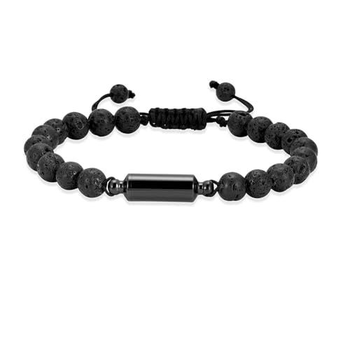 Hearbeingt Cylinder Cremation Bracelet for Ashes Adjustable Rope Urn Bangle - color: B-All Black
