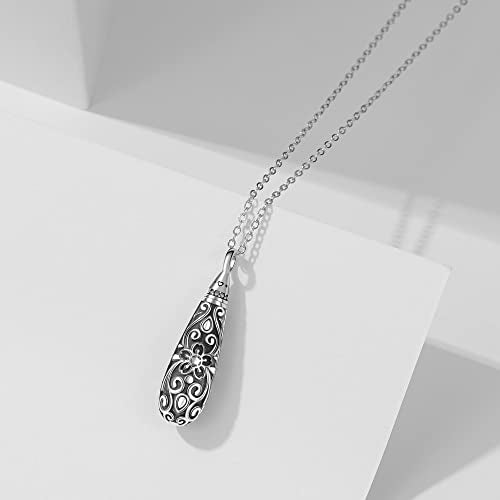 Sterling Silver Flower Tree Life Cremation Urn Necklace for Women - color: Tear *Cherry