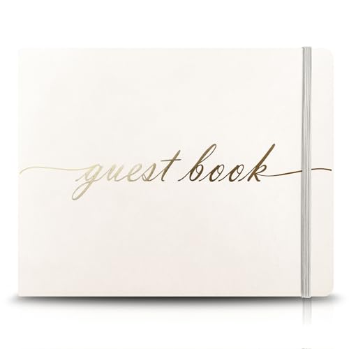 Elegant Wedding Guest Book - Perfect for Wedding Receptions, Baby Showers, Birthdays and Special Events - 7" x 9" Sign in Book - 120 Lined Pages - Leather Hardcover - White - color: White