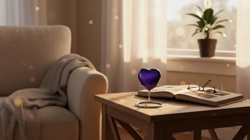 Purple Heart Cremation Urns Printed Small Urn with Box & Stand - Small Keepsake Shaped - Mini Urn Heart Shaped - Honor Your Loved One with Memorial Cremation
