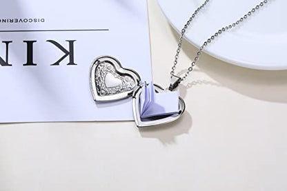2 Pcs Locket Necklace that Holds Pictures Stainless Steel Locket Pendant Necklace Memory Photo Pendant Necklace for Women Girls - color: Heart style 1