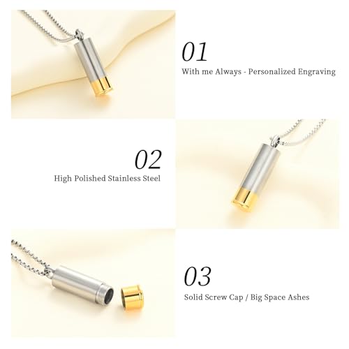 Oinsi Shotgun Shell Cremation Jewelry Urn Necklace For Ashes Of Loved Ones -Dad/Mom/Son/Grandma/Grandpa Cylinder Memorial Locket Pendant Necklace - color: Silver