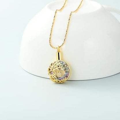 Imrsanl Tree of Life Urn Necklace for Ashes Paw Print Circle of Life Cremation Jewelry Keepsake Pendant Memorial Pet Ashes Holder for Women Men - color: Gold-Purple