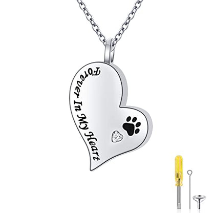 Ladytree 925 Sterling Silver Cremation Urn Necklace for Ashes - style: Paw Print