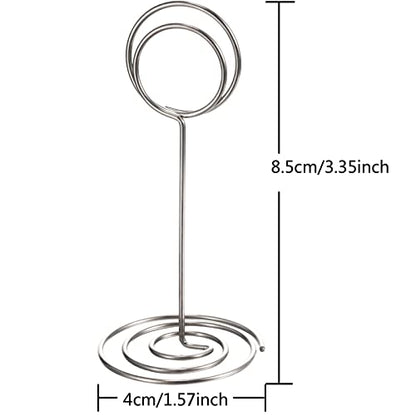 TecUnite 24 pcs 3.35 Inch Picture Clips Table Place Photos Card Holder | Silver Holds Menus Name number Cards, Wedding Reception Birthday Party Centerpieces, Durable Metal Wire,Spiral Base - color: Silver