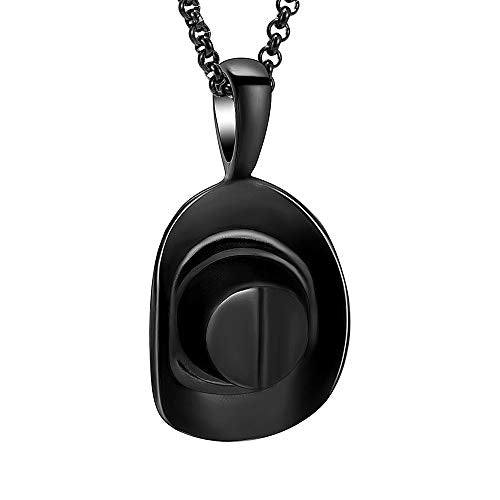 Hearbeingt Cowboy Hat Urn Necklace for Ashes Cremation Jewelry - color: Black