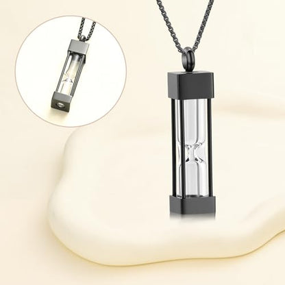 Oinsi Glass Hourglass Cremation Jewelry for Ashes Cylinder Urn Necklace Container Vial Necklaces Bottle Memorial Cremation Keepsake Jewelry Ash Pendant for Women/Men - color: Black