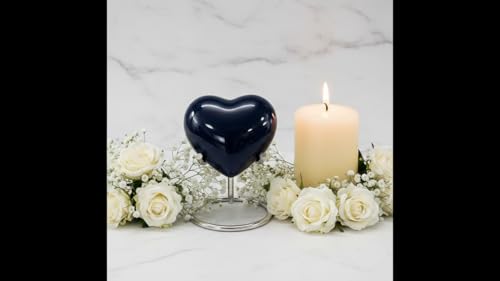 Blue Small Love Heart Pet Urn for Ashes with Box Small Dog’s and Cat’s Ash Container for Funeral Remains with Stand Mini Cremation Urn for Ashes