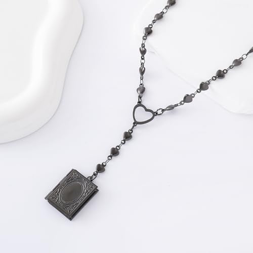 Personalized Heart Locket Necklace for Women Stainless Steel- Heart Necklace - color: Black-H