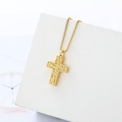 XSMZB Cross Urn Necklace for Ashes for Women Men Tree of Life Cross Cremation Jewelry Keepsake Pendant for Ashes of Loved One - color: Gold