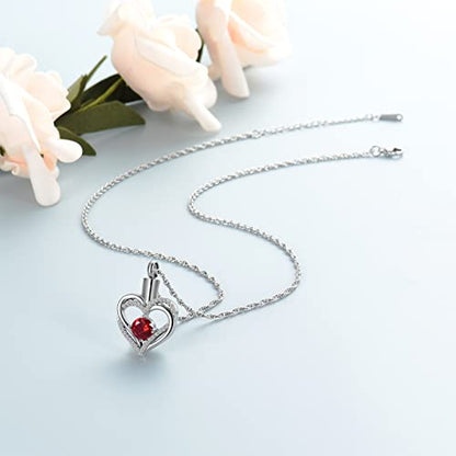 shajwo Cremation Jewelry Heart Urn Necklace for Ashes of Loved One - color: Silver-Red