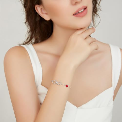 CDE 925 Sterling Silver Infinity Birthstone Bracelet Jewelry Gift for Women | Hypoallergenic,Non Tarnish,Heart CZ,Nickel-Free & Lead-Free,Anniversary Christmas Birthday Idea Gifts for Wife Girlfriend Her - color: Crystal-Red