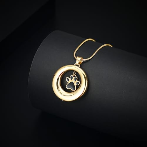 Dog Paws Cremation Jewelry Pet/Cat/Dog Paws Urn Necklaces for Ashes Stainless Steel Pet Ashes Holder Memorial Keepsakes Locket Pendant Jewelry for Men Women - color: Gold
