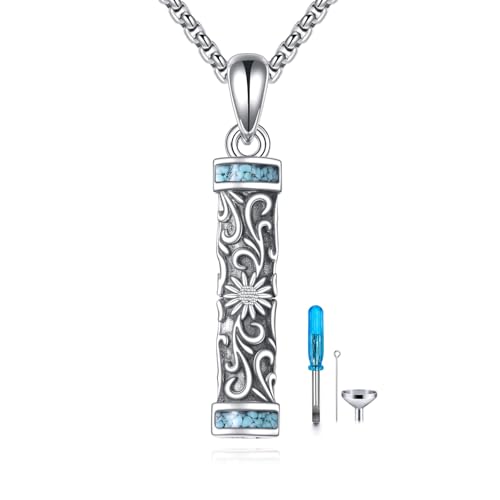 Urn Necklaces for Ashes Sterling Silver Cylinder Memorial Pendant for Loved Ones Keepsake Cremation Jewelry Gifts for Women Men - style: Sunflower-B