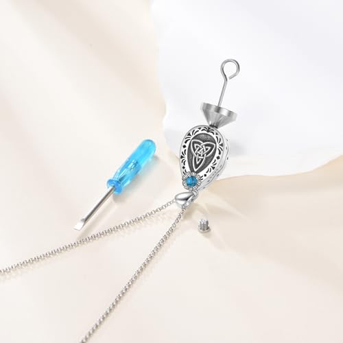 925 Sterling Silver Urn Necklace for Ashes, Teardrop/Tree of Life/Sunflower/Dragonfly/Sea Turtle/Celtic Knot/Elephant/Hummingbird Memorial Cremation Pendant Necklaces for Animal Human Ashes - color: G: Celtic Knot