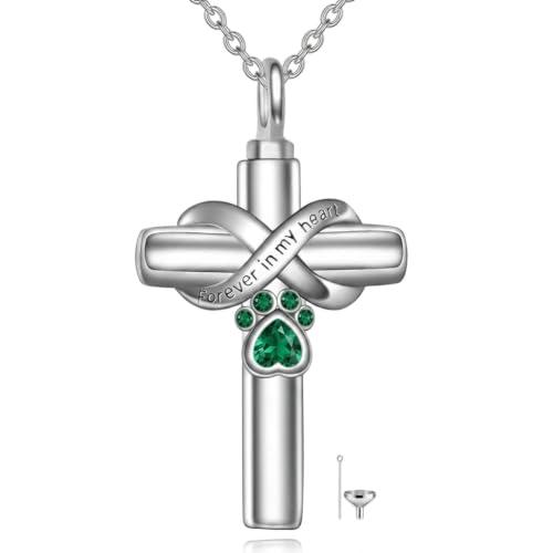 Cross Pet Urn Necklace Sterling Silver Infinity Pet Ashes Pendant - color: Silver-Dog. May