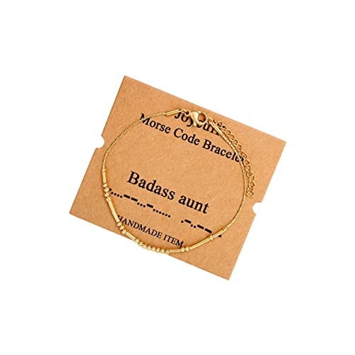 Morse Code Bracelets for Women, Gold Silver Stainless Steel Beads Bracelets - style: B*d*ss aunt-Gold