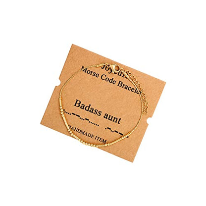 Morse Code Bracelets for Women, Gold Silver Stainless Steel Beads Bracelets - style: B*d*ss aunt-Gold