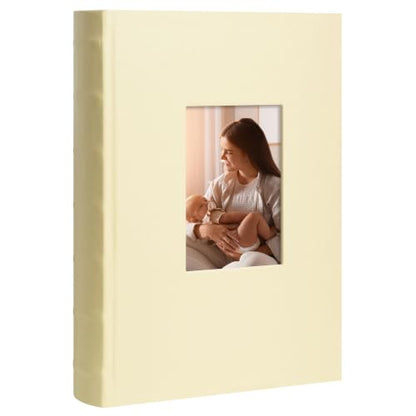 Vienrose Photo Album 4x6 300 Photos PU Leather Cover White | Memo Area, Personalized Window, Slip-In Pockets, Acid-Free & PVC-Free, Store Wedding Baby Vacation Memories - color: White