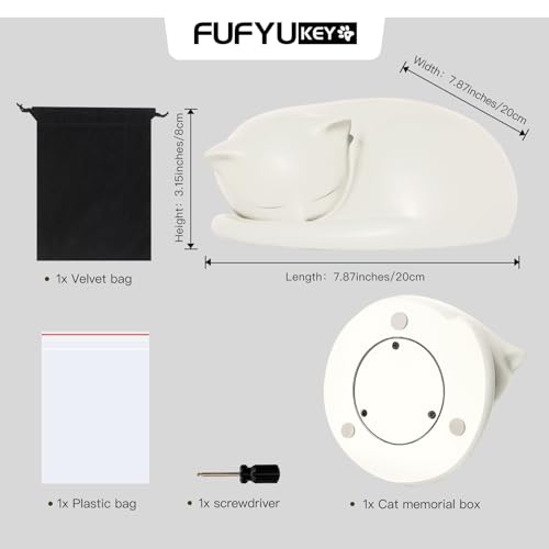Cat Urn, Sleeping Resin Cremation Pet Urns for Cat Ashes, White - color: White