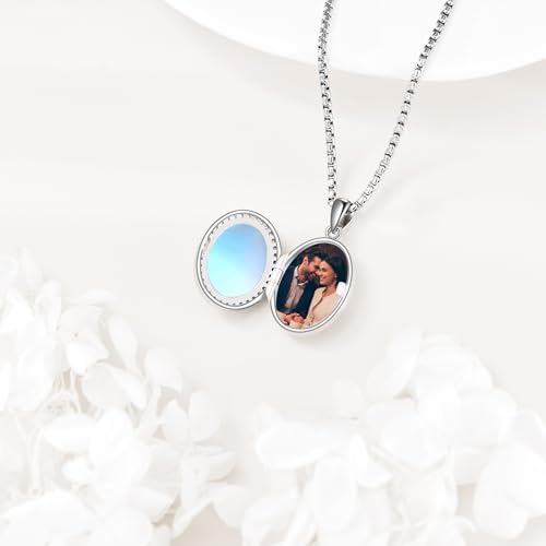 ONEFINITY Locket Necklace Photo Necklace Memorial Jewelry Gifts for Women Mom Wife - color: Moonstone