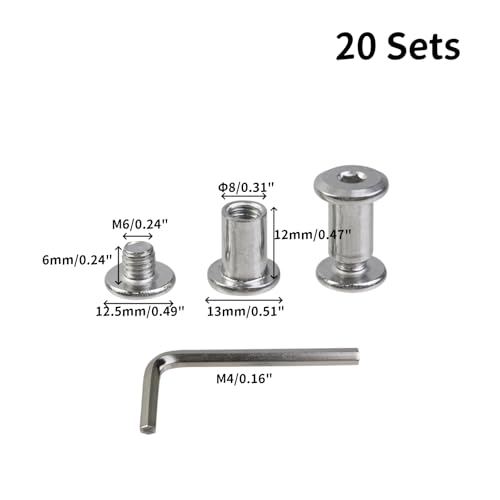 Oedema 20 Sets M6×6mm Silver Chicago Screws Countersunk Leather Rivets Stainless Steel Binding Screw Post for Leather Crafting, Bed, Φ8×12mm Barrel Nuts and Bolts - size: M6x6mm