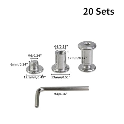 Oedema 20 Sets M6×6mm Silver Chicago Screws Countersunk Leather Rivets Stainless Steel Binding Screw Post for Leather Crafting, Bed, Φ8×12mm Barrel Nuts and Bolts - size: M6x6mm