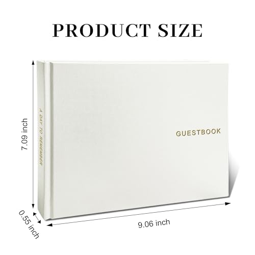 Wedding Guest Book – Guest Book for Receptions, Baby Showers & Celebrations | Milky White Linen Hardcover, Polaroid Guest Book with 100 Half Blank and Lined Pages for Signatures and Photos - color: A Milky White