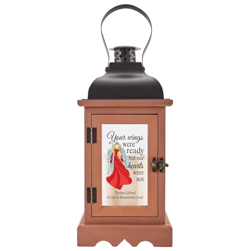 Let's Make Memories Personalized Memorial Lantern - Sympathy - Condolences - in Memory - LED Candle - Automatic Timer - Wood/Metal - Wings of Love - style: Wings of Love