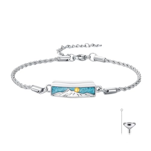 YYB Urn Bracelet for Ashes Hummingbird/Dragonfly/Butterfly/Sunflower Turquoise Locket Bracelet Cremation Memorial Jewelry Mothers Day Gifts for Women - color: Mountain