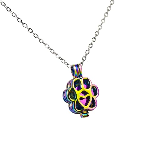 Paw Print Heart Pet Ashes Memorial Necklace with Mini Inner Box-Rainbow | Pet Cremation Jewelry for Ashes, Cremation Urn Jewelry to Hold Dog & Cat Ashes Pendant with Box Filling Tools - color: Rainbow